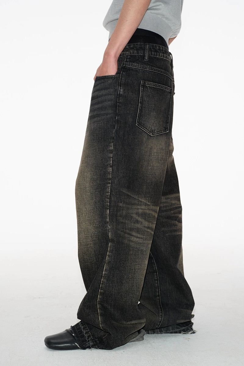 Low-Crotch Frayed Hem Jeans