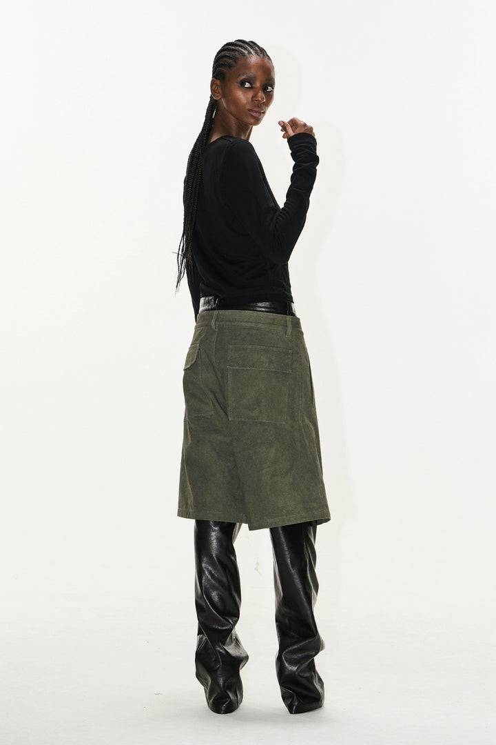 Layered Distressed Leather Patch Pants