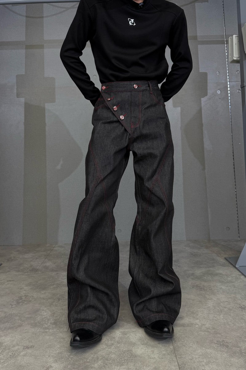 Black Flared Raw Jeans