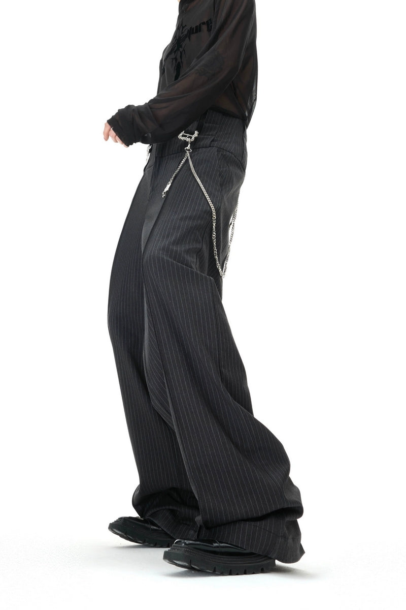 Striped Metal Accent Straight-Leg Trousers