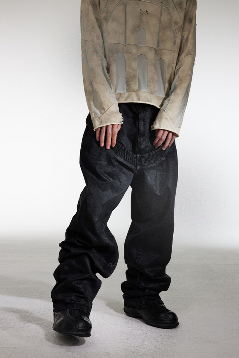 Waxed Patch Baggy Pants