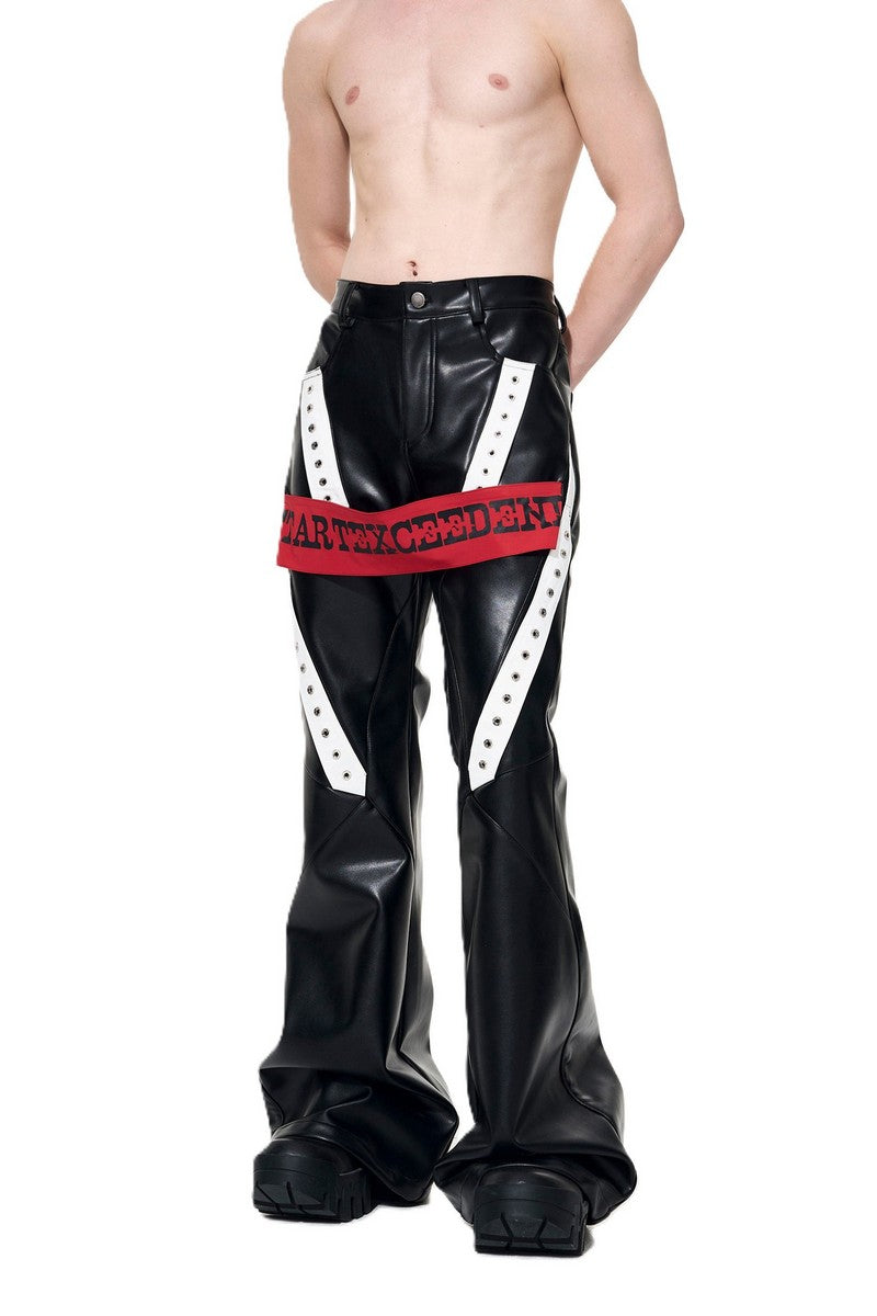 Strap Detail Flared PU Pants