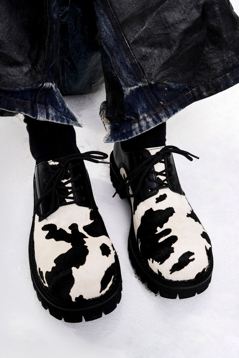 Cow Print Hairy Derbies