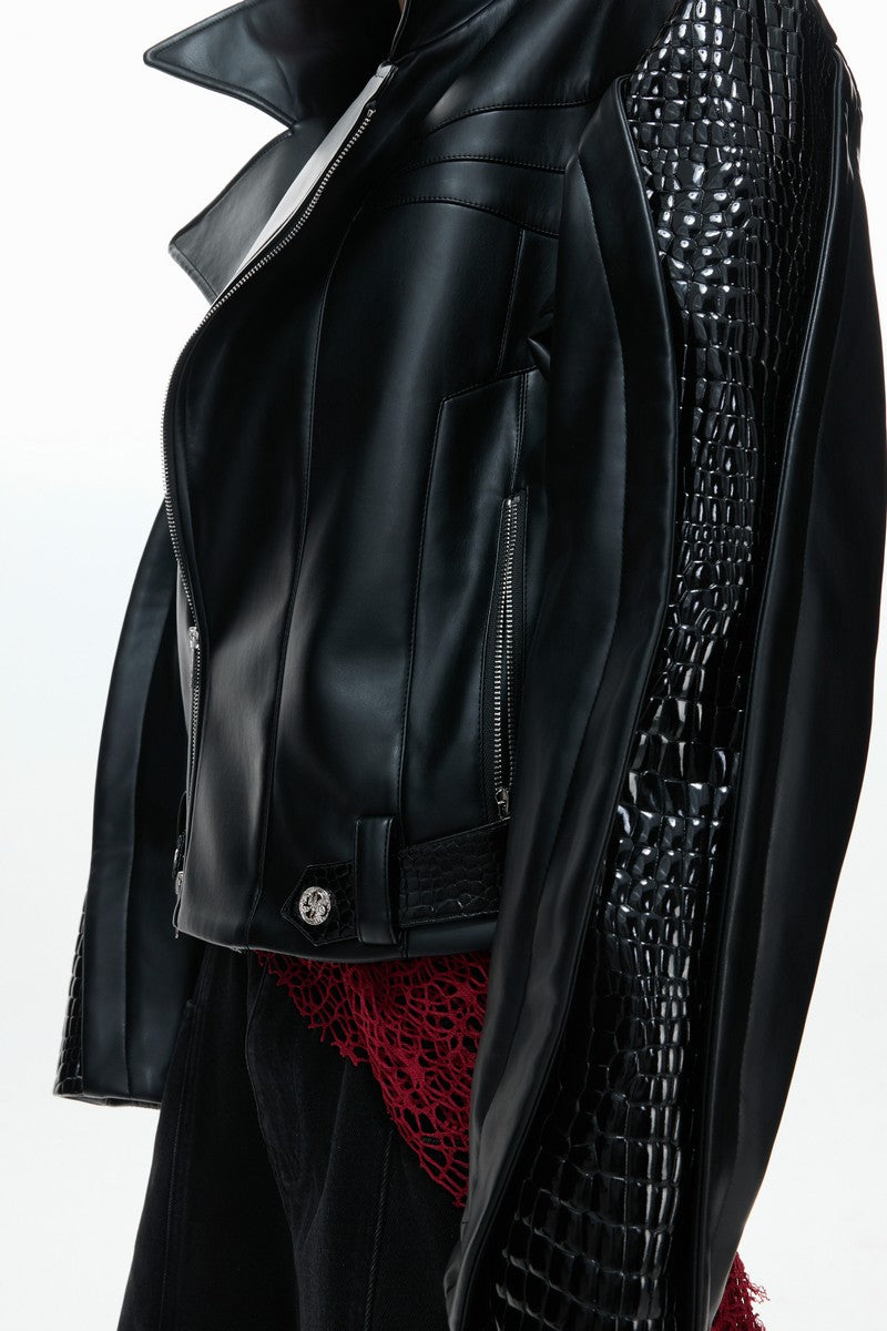 Crocodile Pattern Moto Jacket