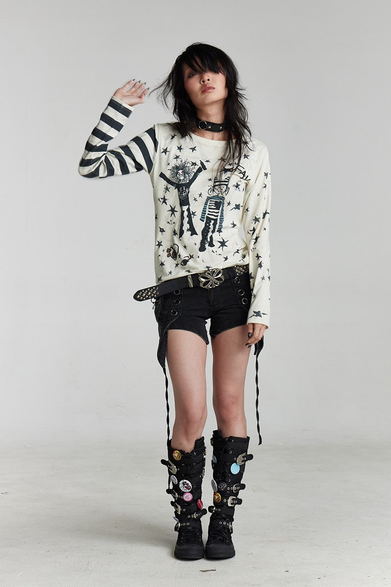 Y2K Star Stripe Long Sleeve Tee