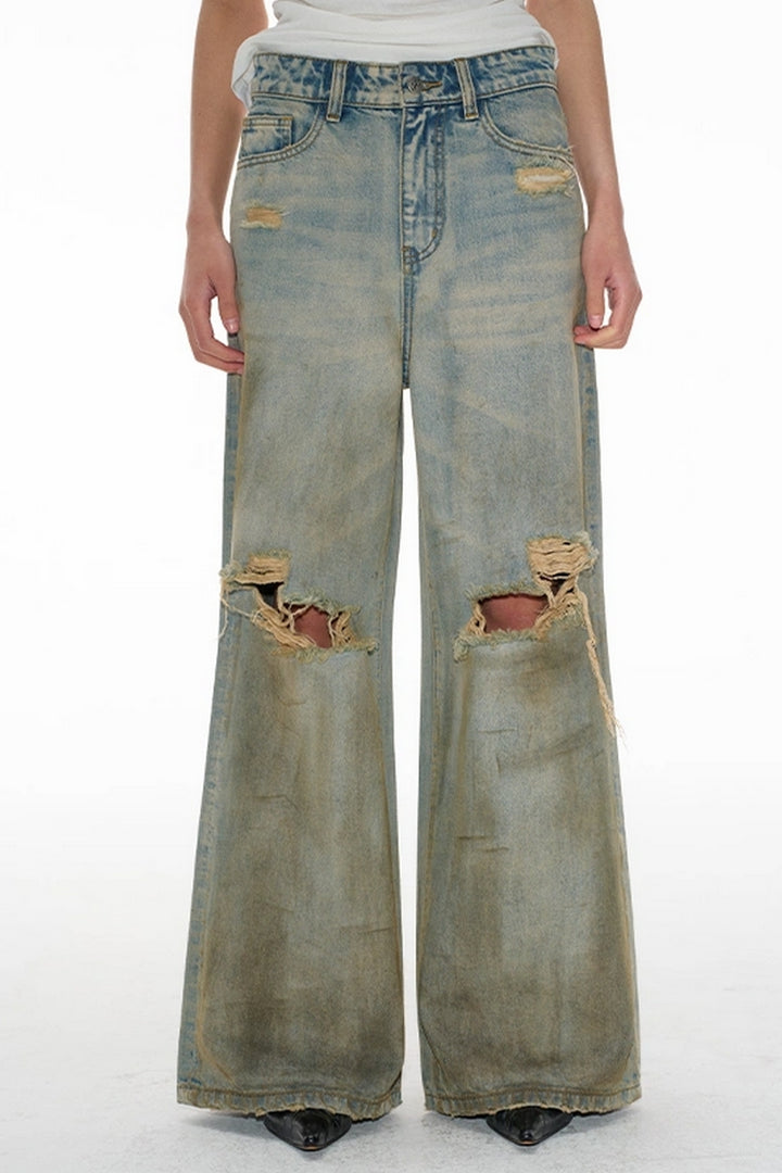 Distressed Mud Wash Jeans