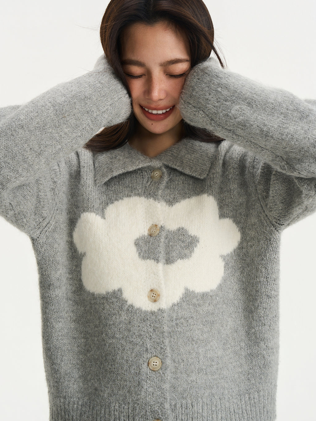 Floral Knit Polo Cardigan