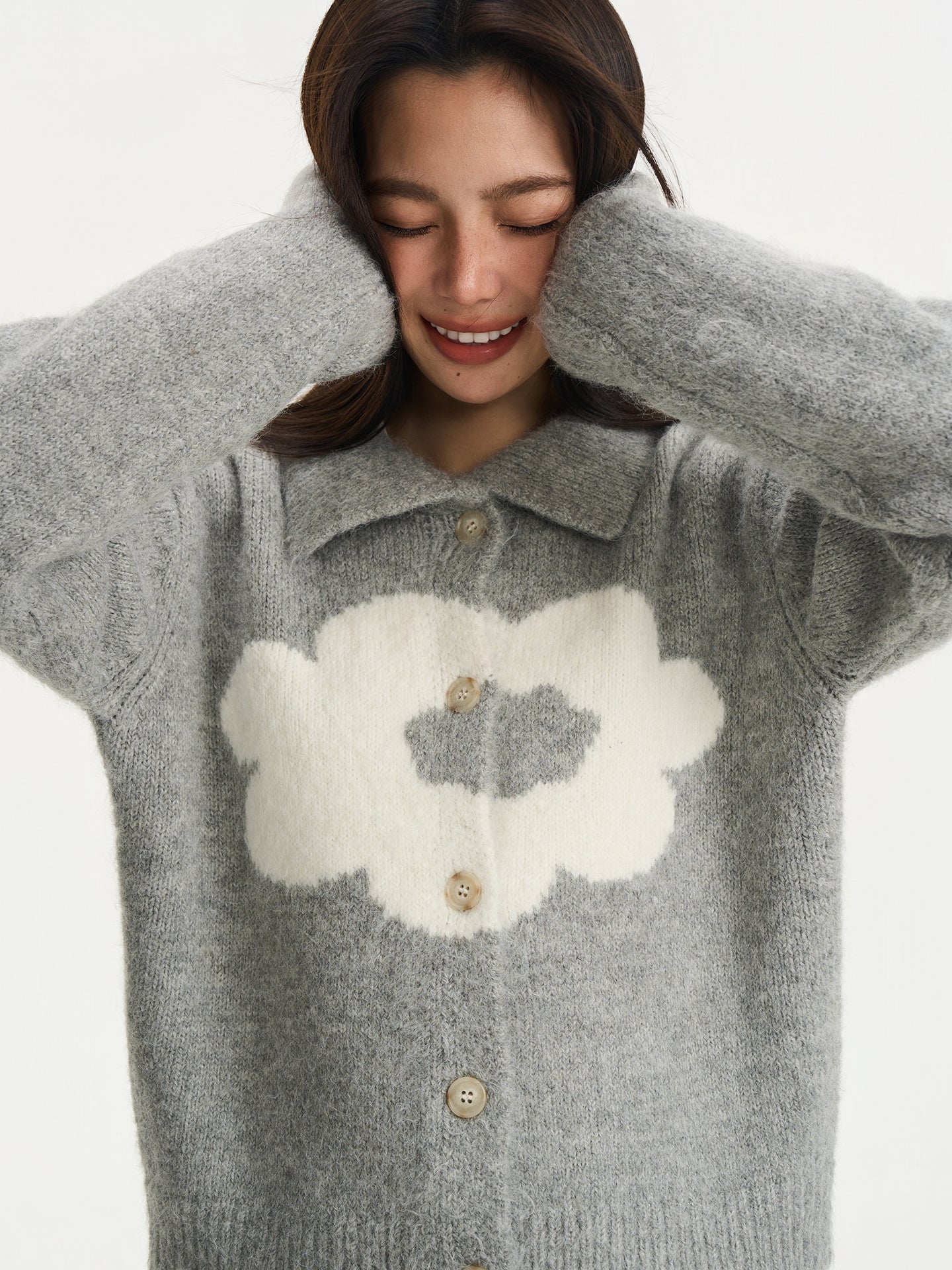 Floral Knit Polo Cardigan