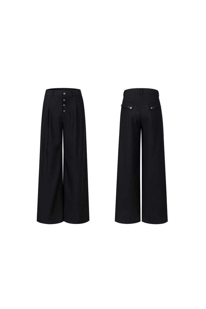 Pinstripe Draped Black Dress Pants