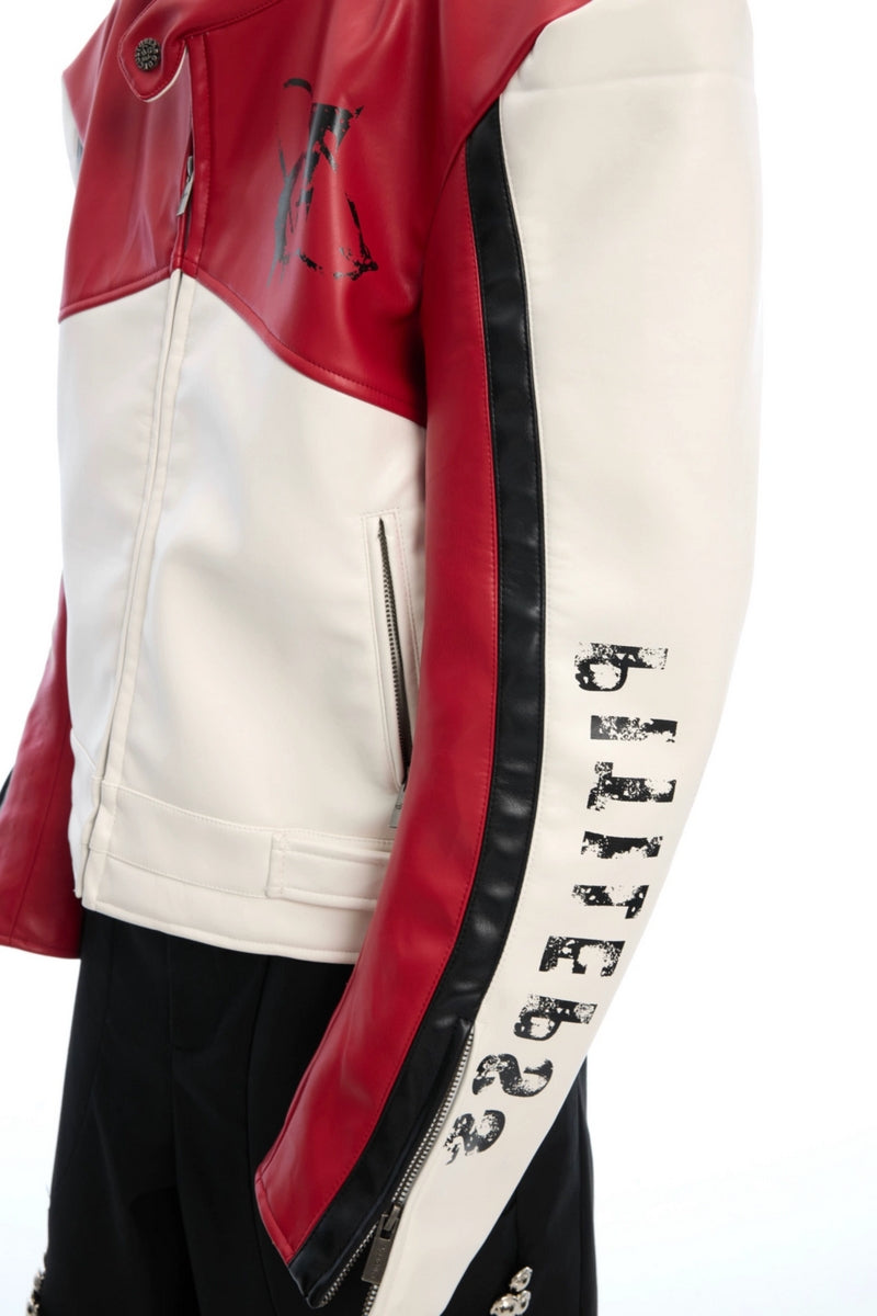 Colorblock PU Leather Biker Jacket