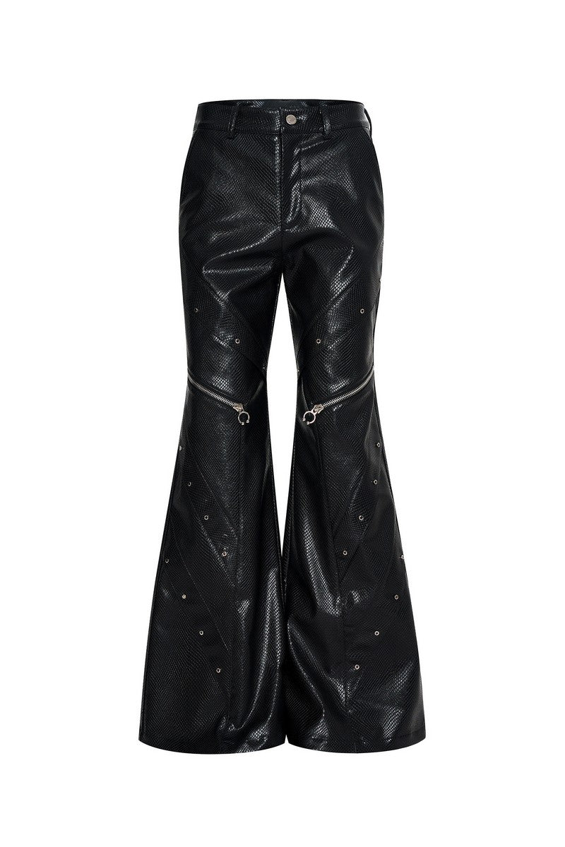 Snakeskin Flared Leather Pants