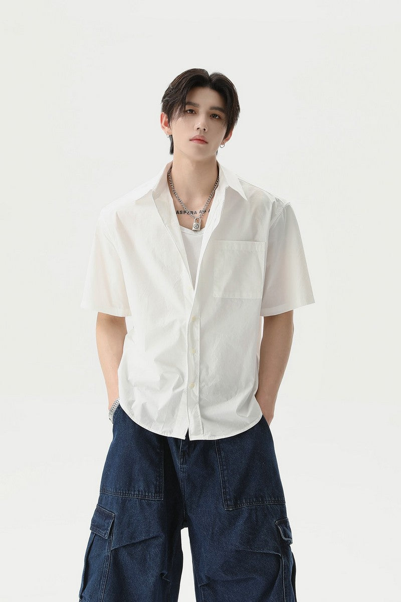 Textured Pleated Short Sleeve Shirt