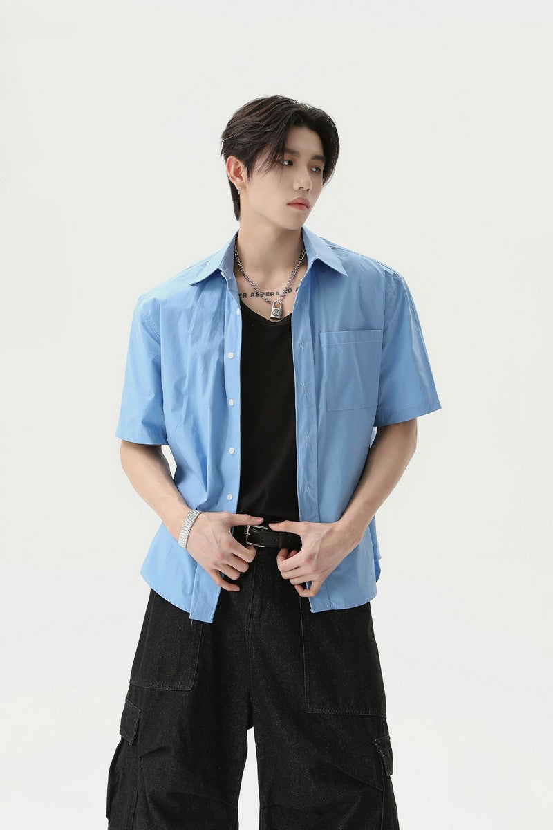 Textured Pleated Short Sleeve Shirt