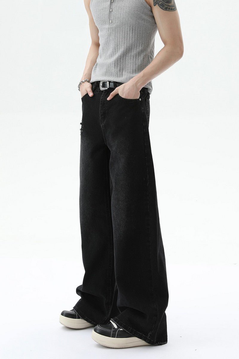 Washed Distressed Straight Leg Jeans
