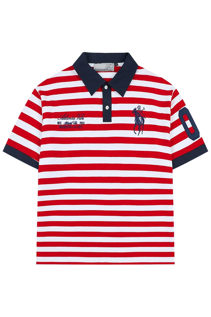 Nautical Striped Embroidered Polo Shirt