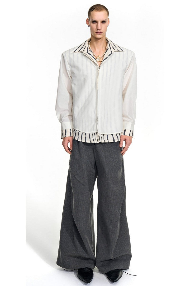 Foldable Waist Pinstripe Suit Pants