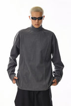 Grey Mock Neck Fleece Tee