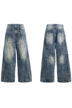 Ruched Wide-Leg Washed Denim Jeans