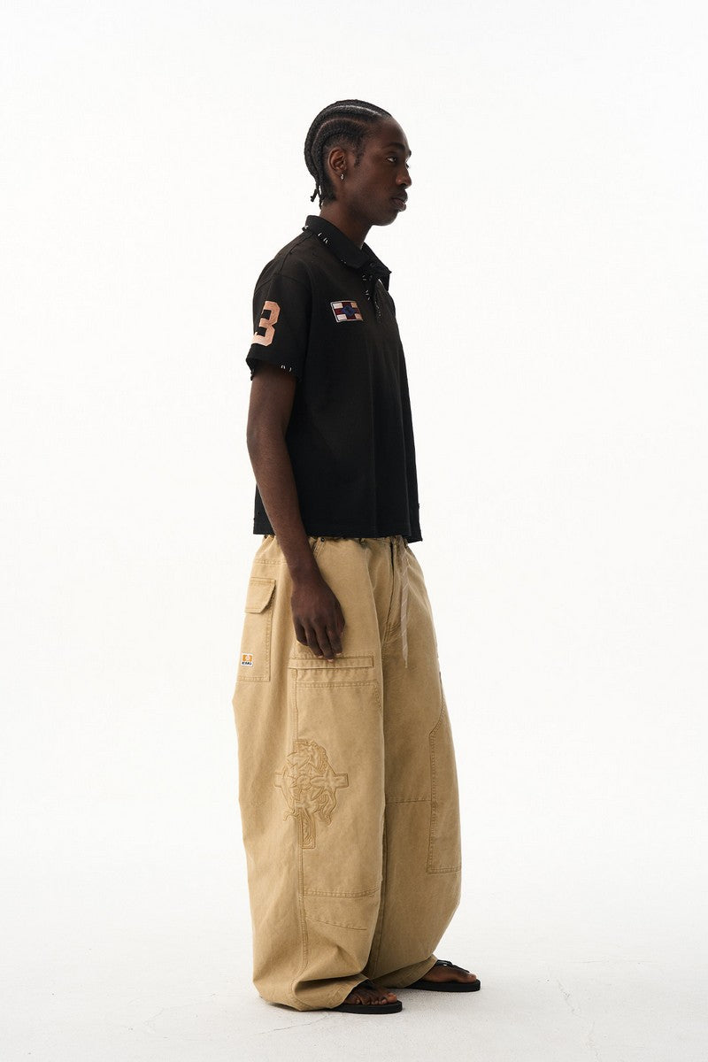 Washed Knit Embroidered Polo Tee