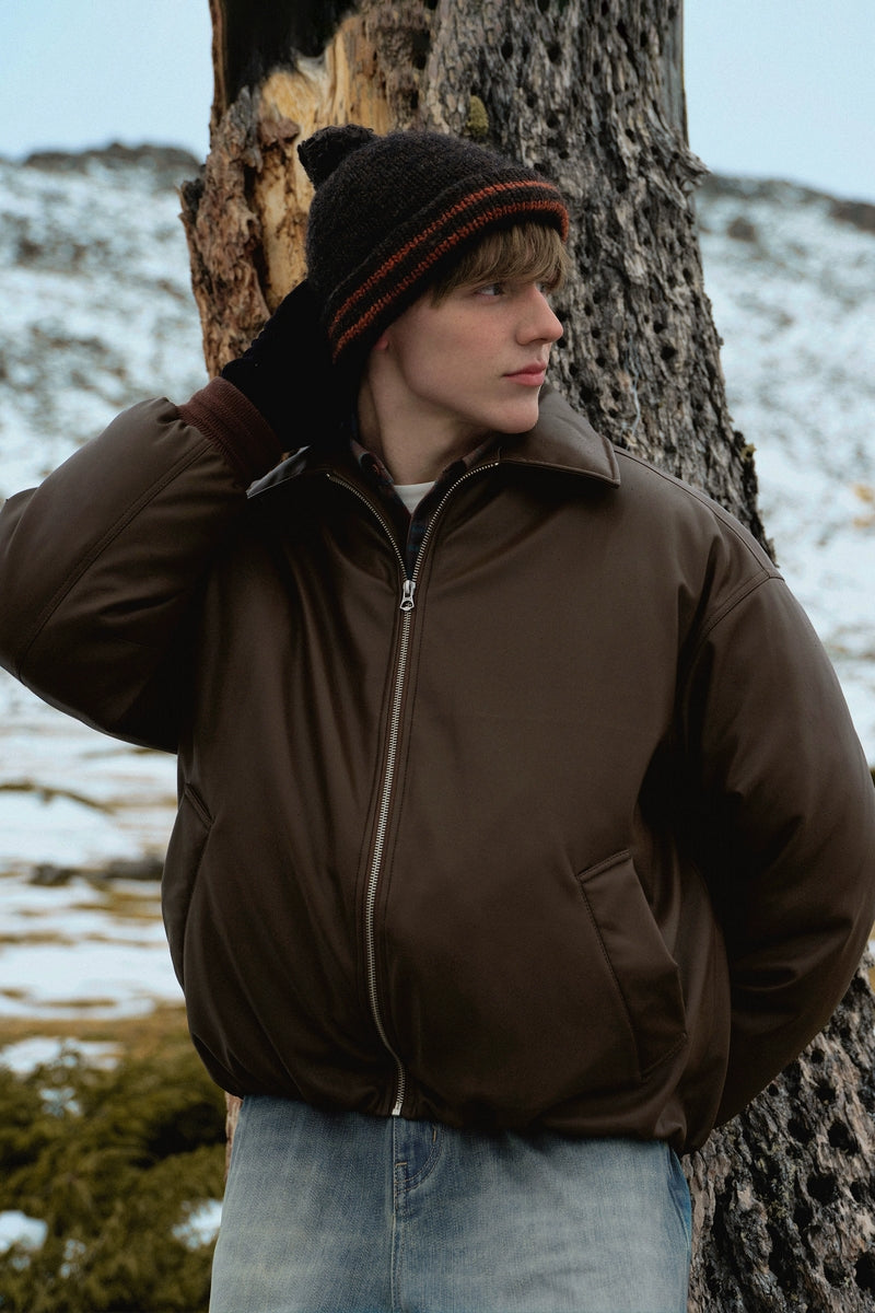 Vintage Short Padded Leather Jacket