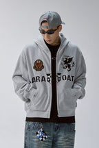 Embroidered Grey Zip Hoodie