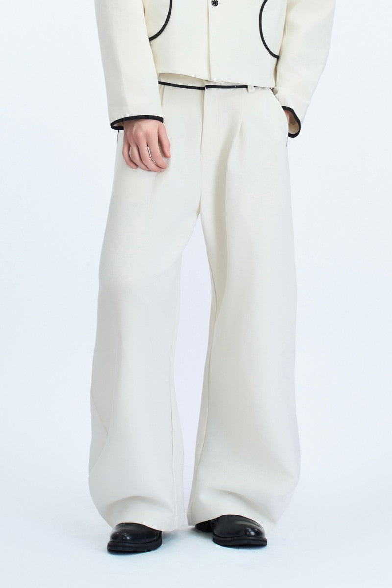 Colorblock Gem Button Tweed Trousers