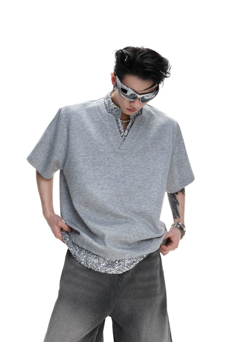 Sequin Panel Heavyweight Polo