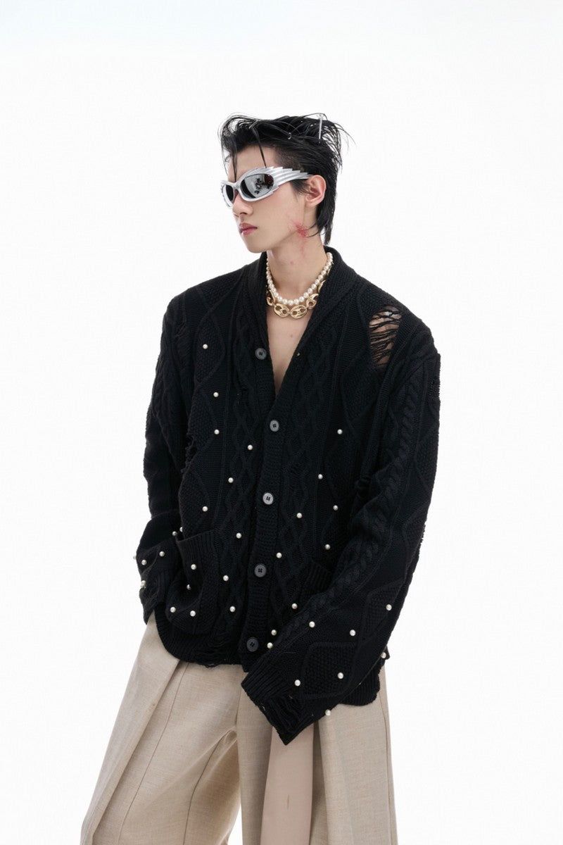 Pearl Knit Hollow Cardigan