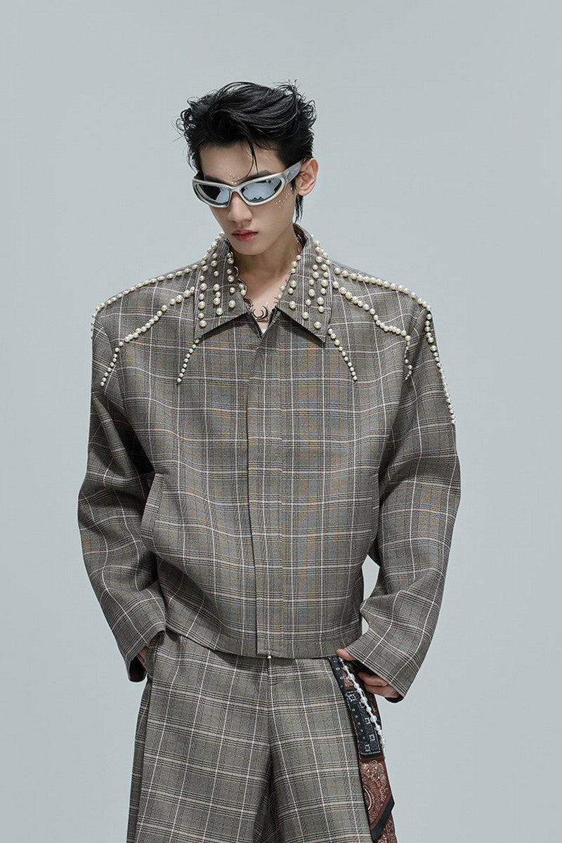 Pearl Plaid Cropped Blazer