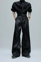 Glossy Cinched Waist Trousers