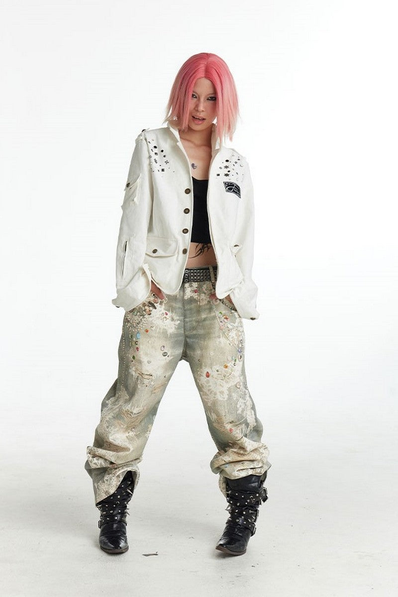 Vintage Graffiti Print Jeans