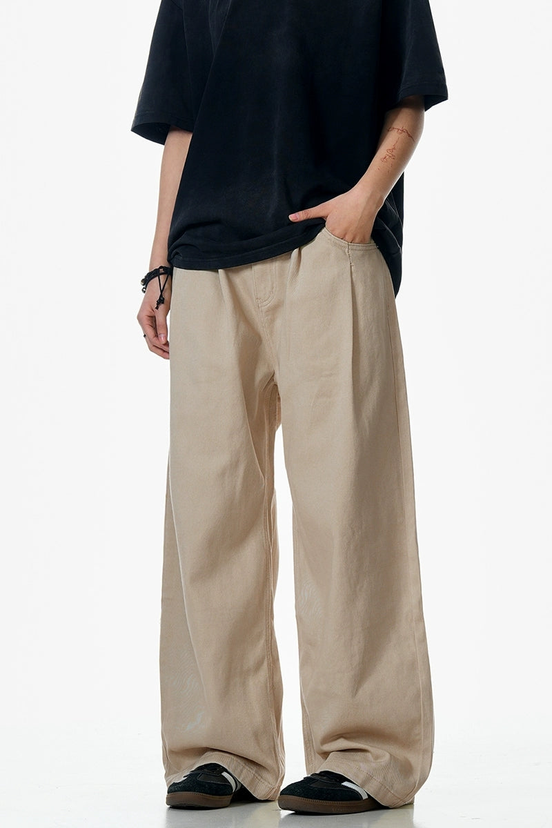 Khaki Wide-Leg Vintage Trousers