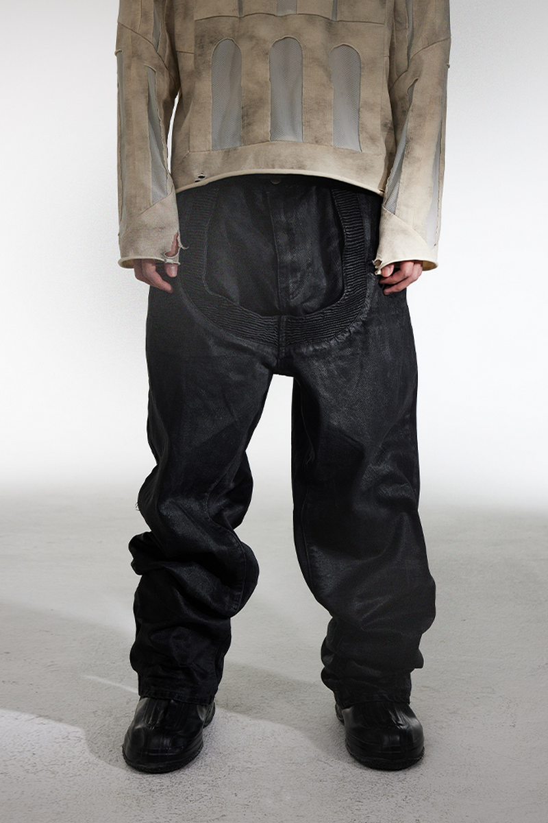 Waxed Patch Baggy Pants