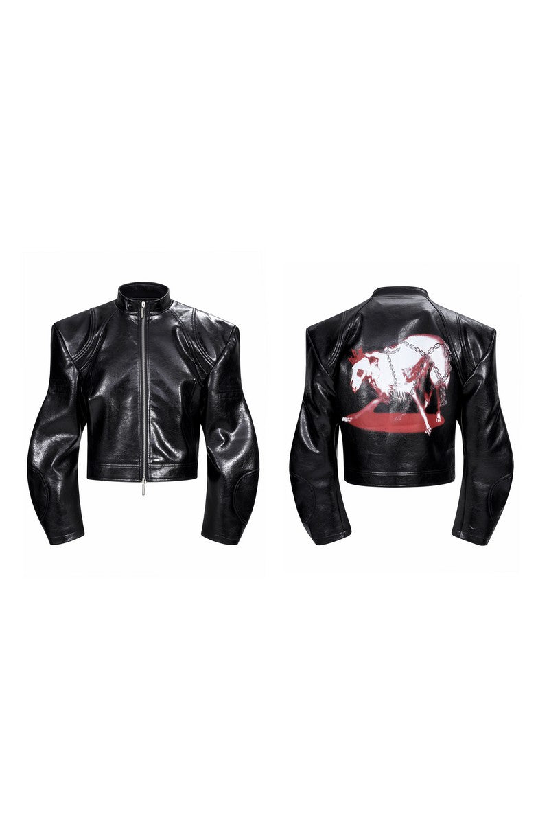 Animal Print Cropped Leather Jacket