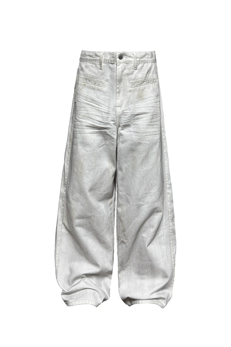 Dirty Wash Pleated White Jeans