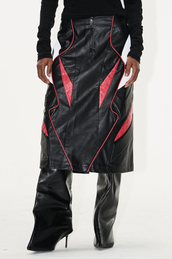 Colorblock Biker Leather Skirt