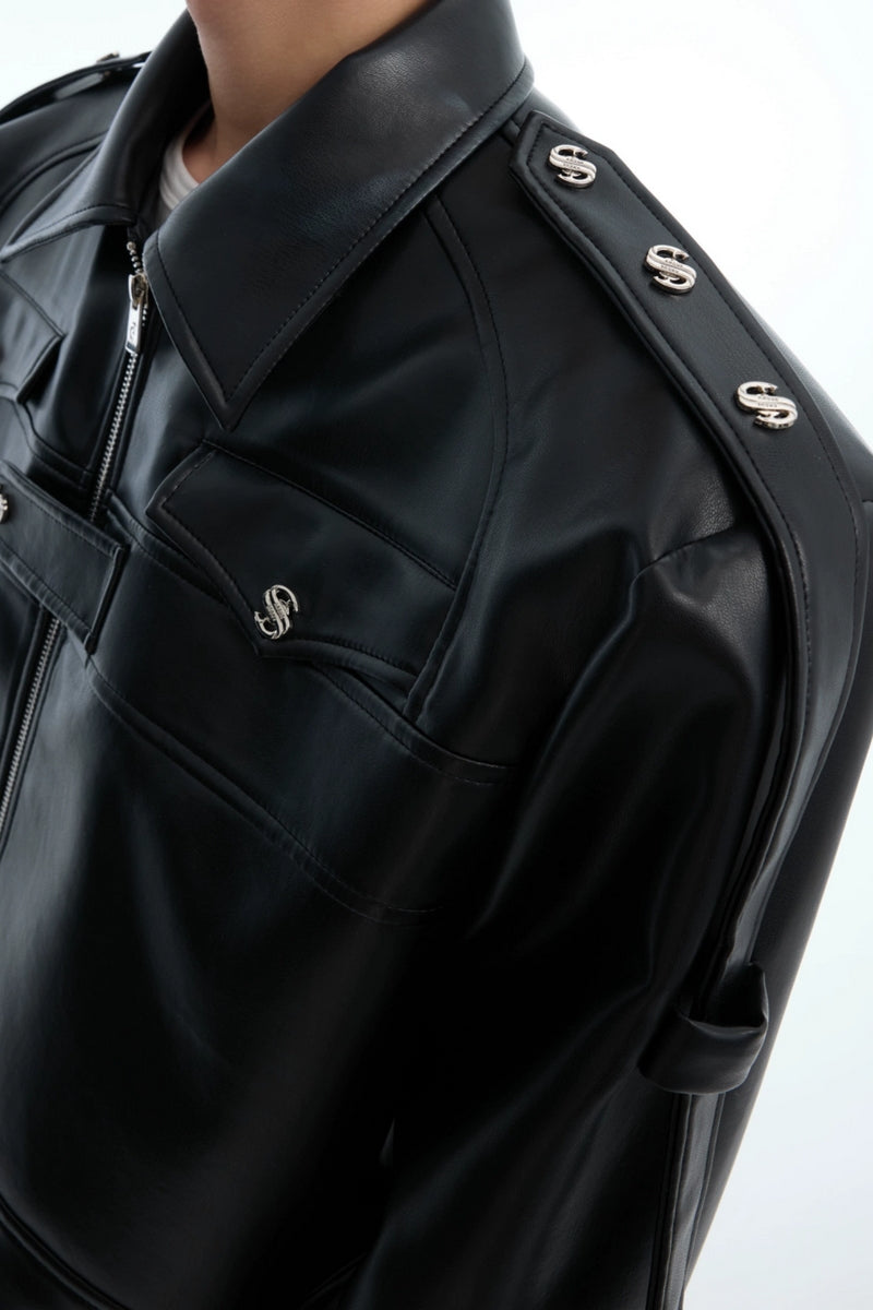 Deconstructed Cropped Leather Biker Jacket