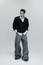 Layered V-Neck Cable Knit Sweater