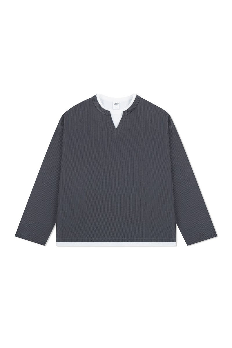 Waffle Layered Henley Long Sleeve