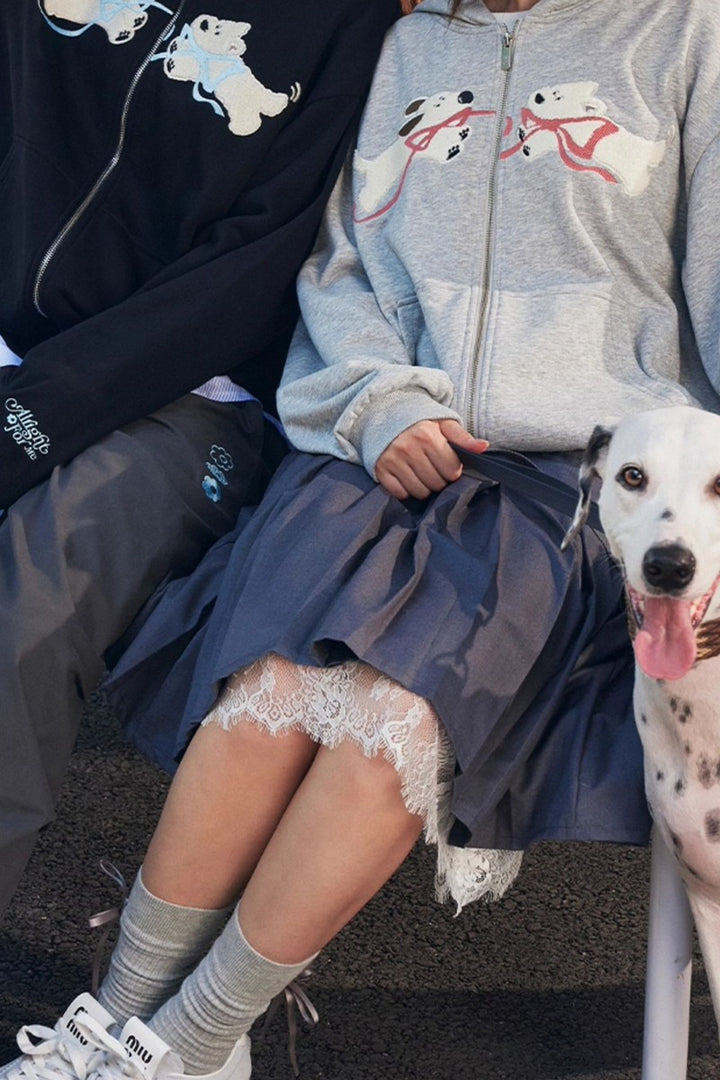 Plush Dog Embroidery Hoodie