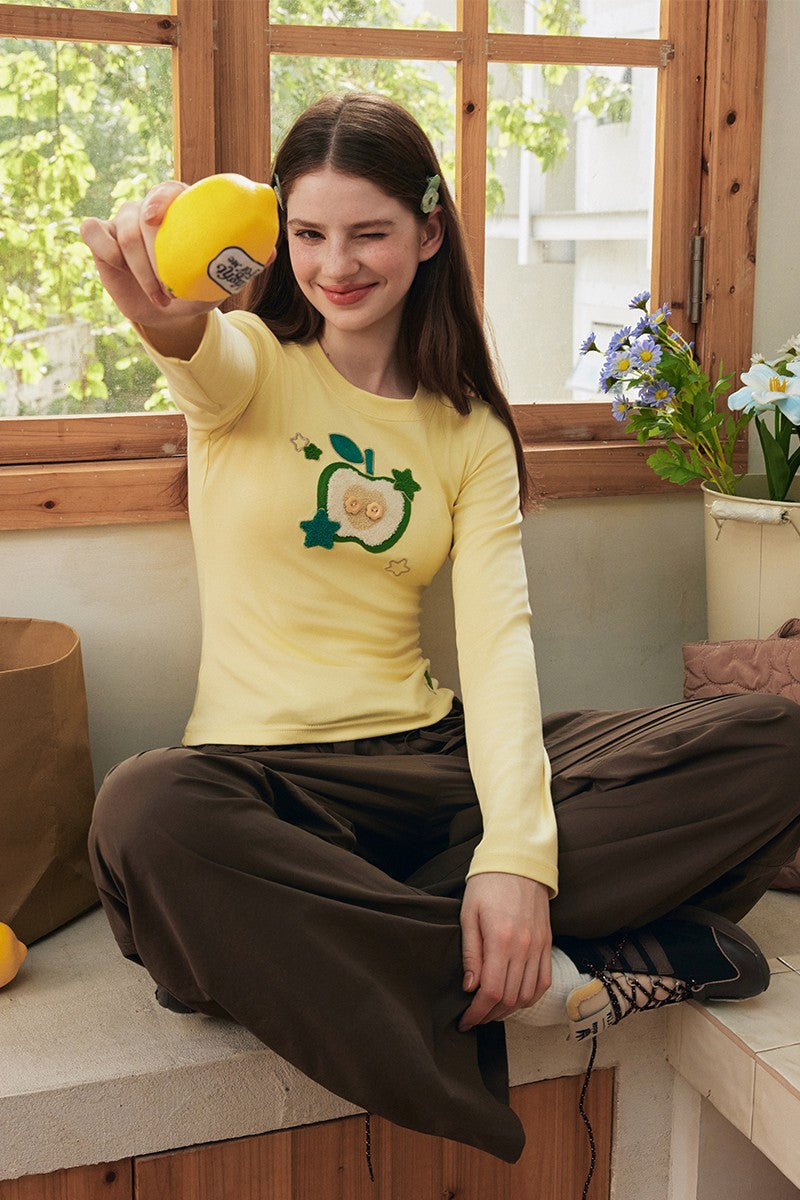 Cartoon Apple Embroidery Tee