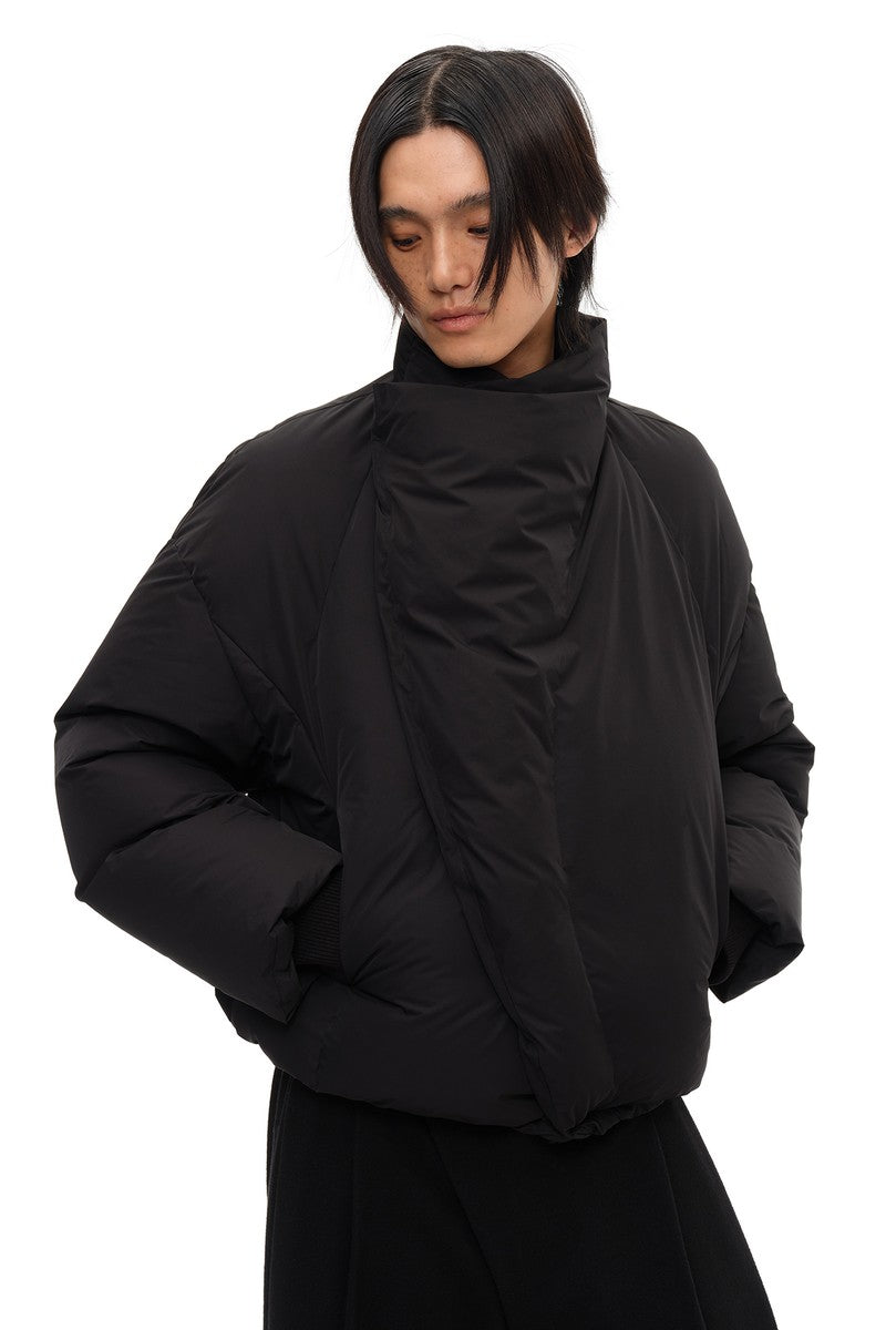 Curved Zip High Neck Puffer