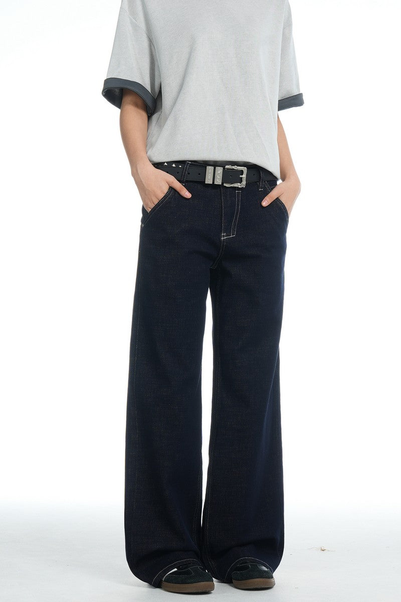 Dark Blue Basic Straight Jeans