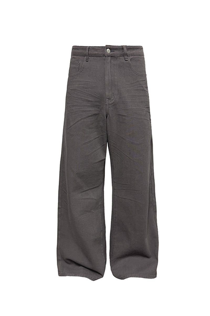 Washed Pleated Straight Jeans