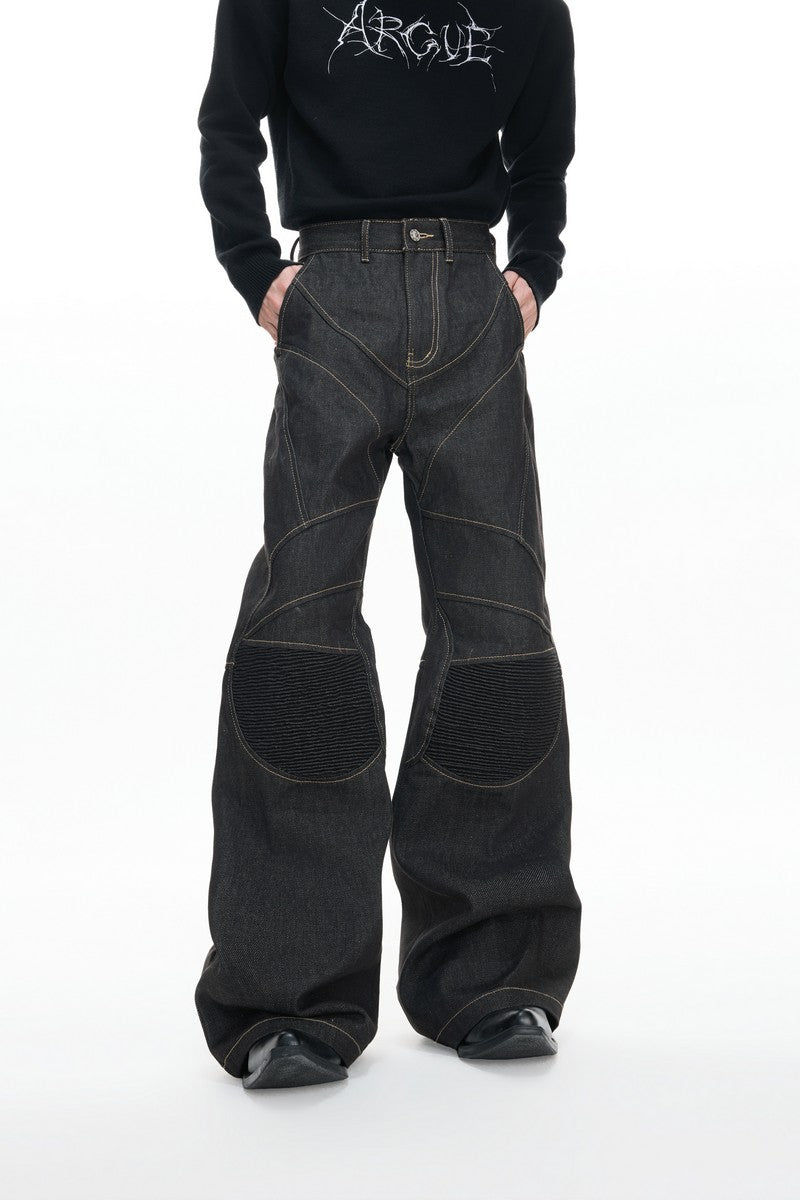Raw Denim Biker Flared Jeans