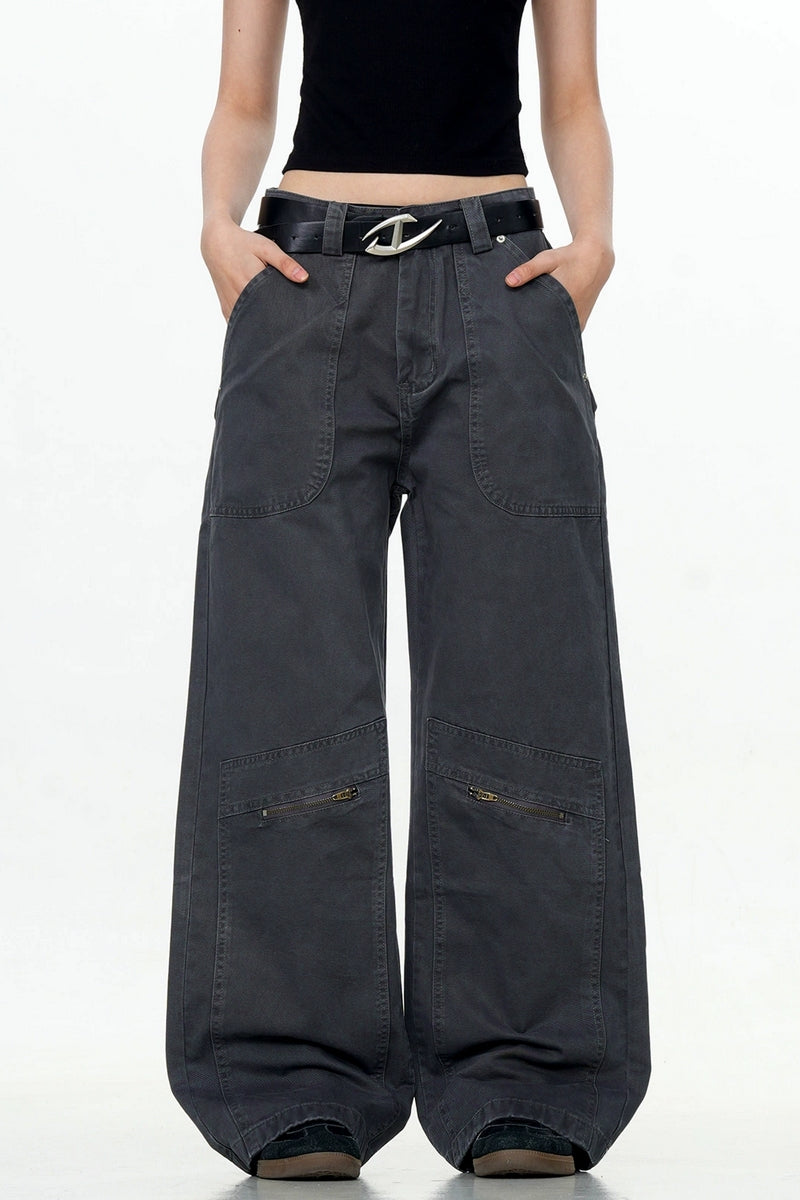 Washed Straight-Leg Cargo Pants