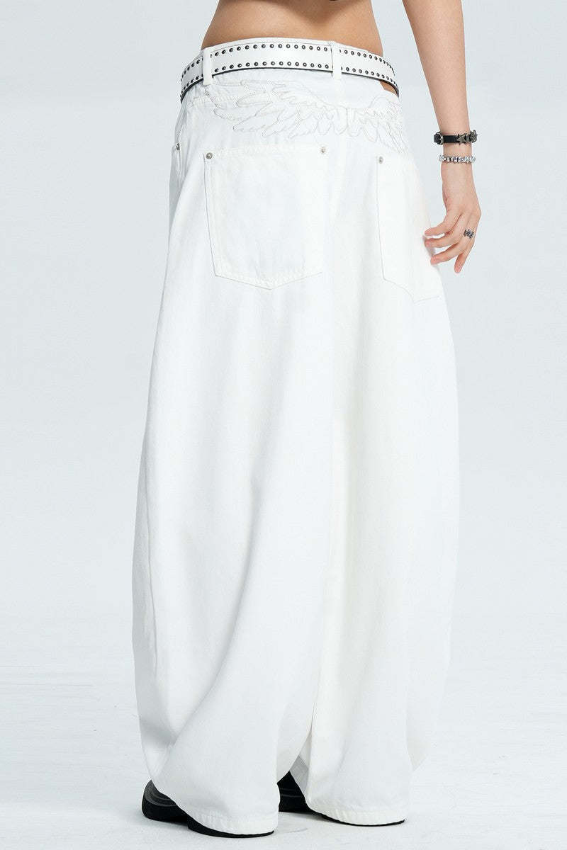 White Embroidered Scythe Jeans
