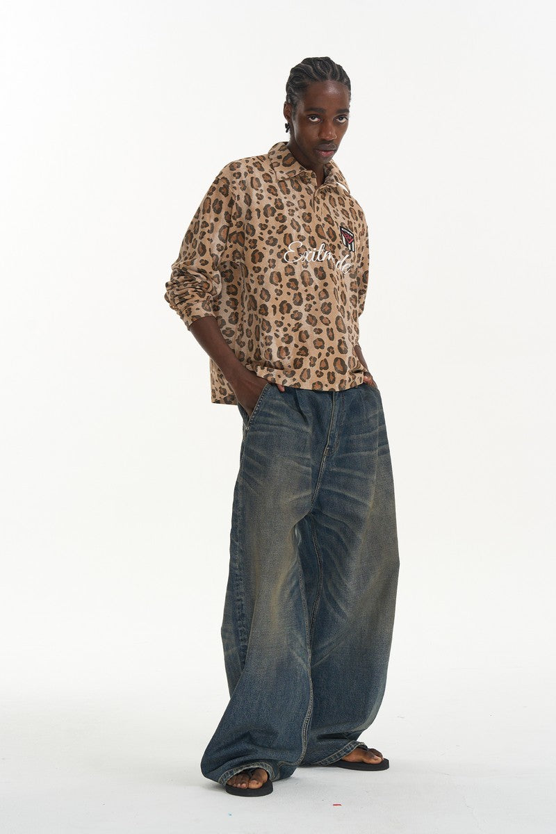 Pleated Washed Wide Leg Jeans