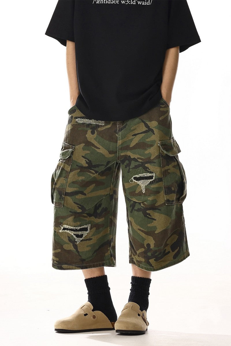 Distressed Camo Cargo Shorts - MEBXX – Copping Zone