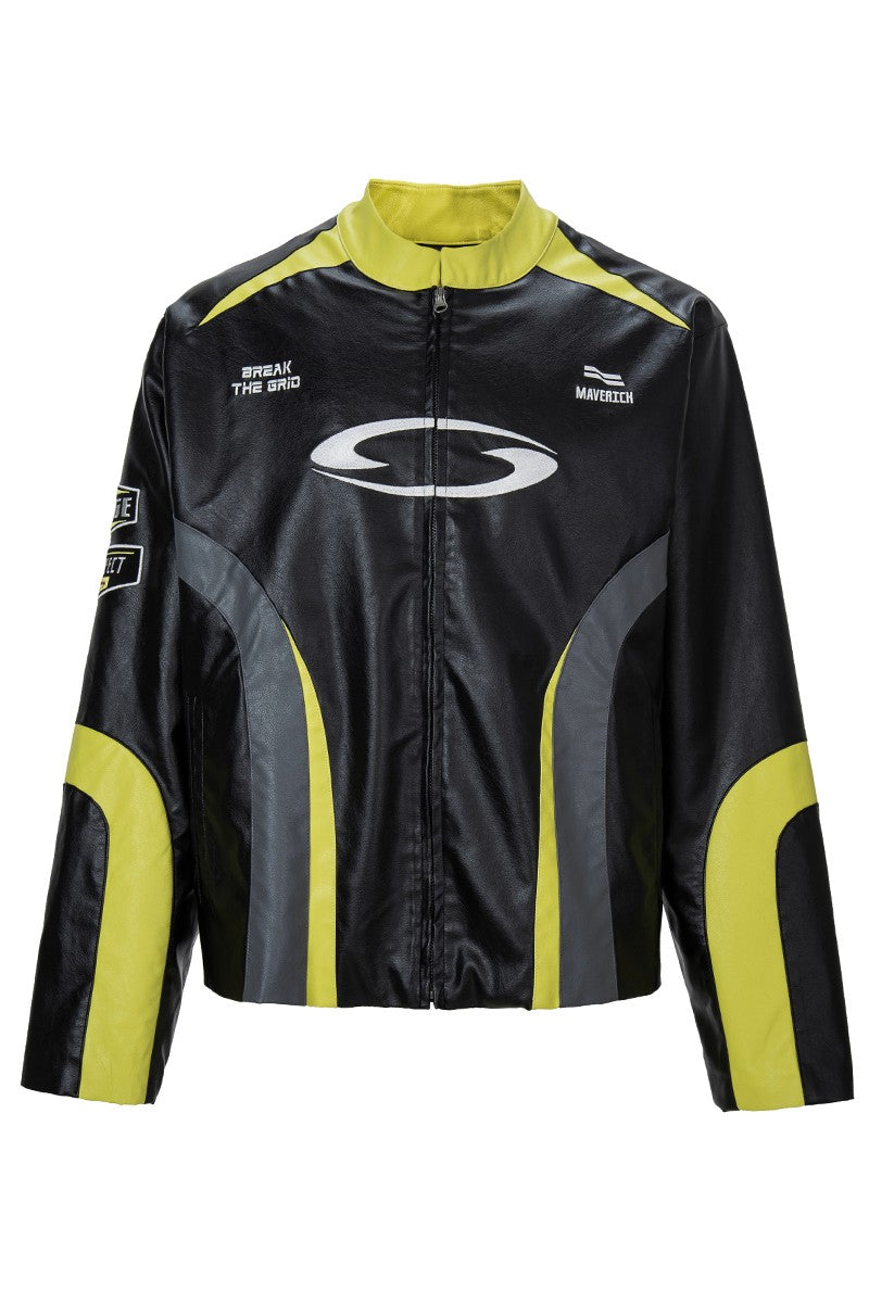 Embroidered Colorblock Biker Jacket
